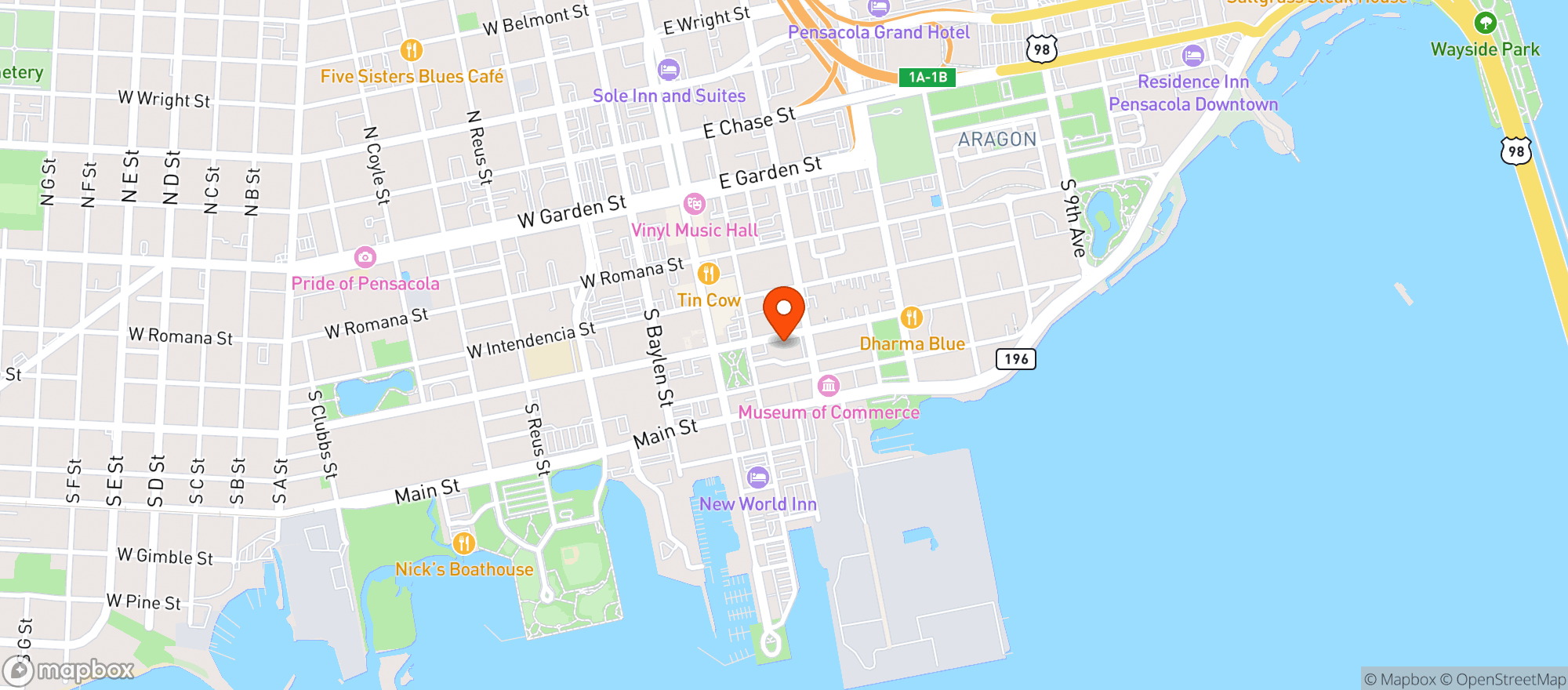 Map showing The District Seville Steak Seafood