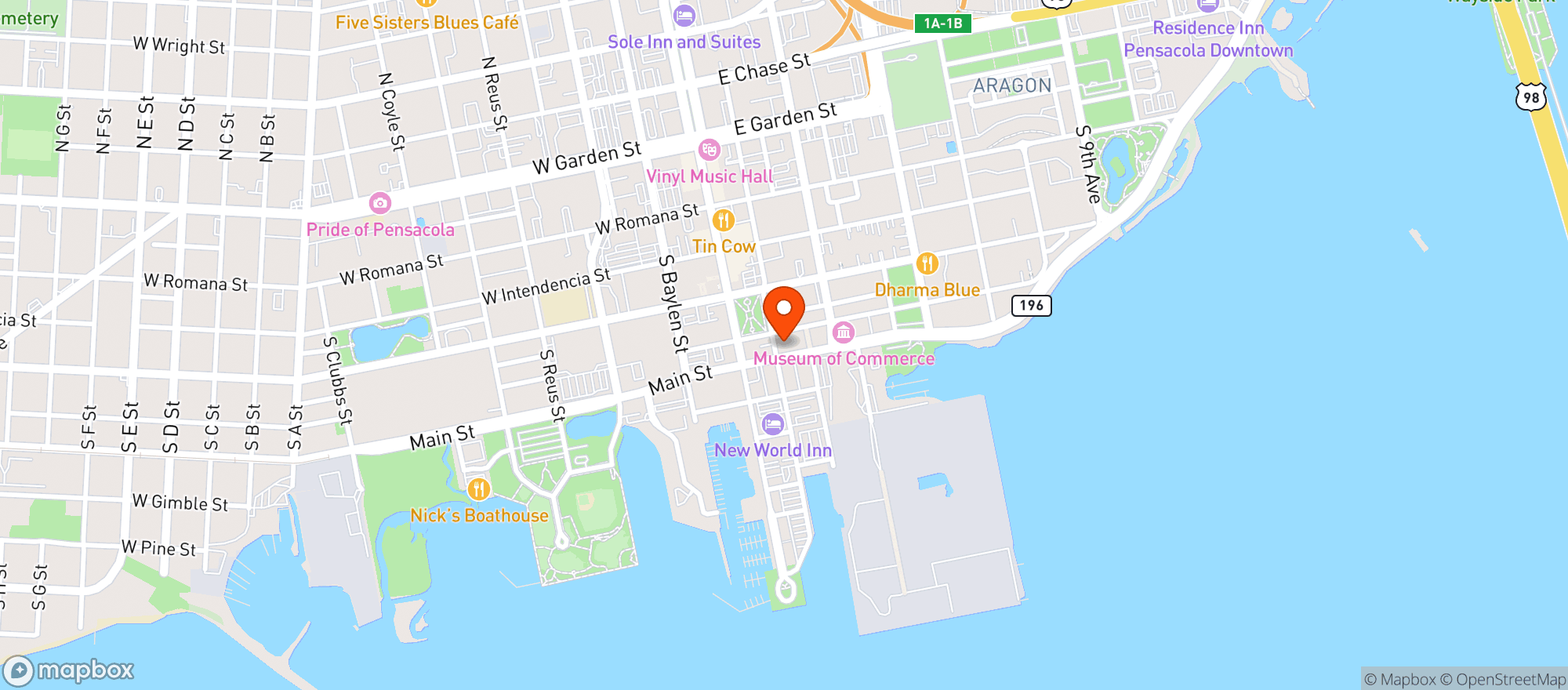 Map showing Pensacola Little Theatre