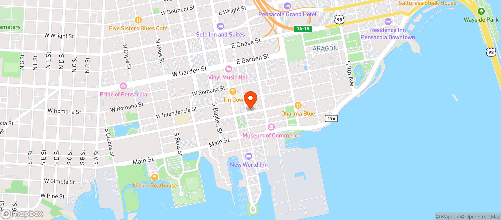 Map showing Seville Quarter