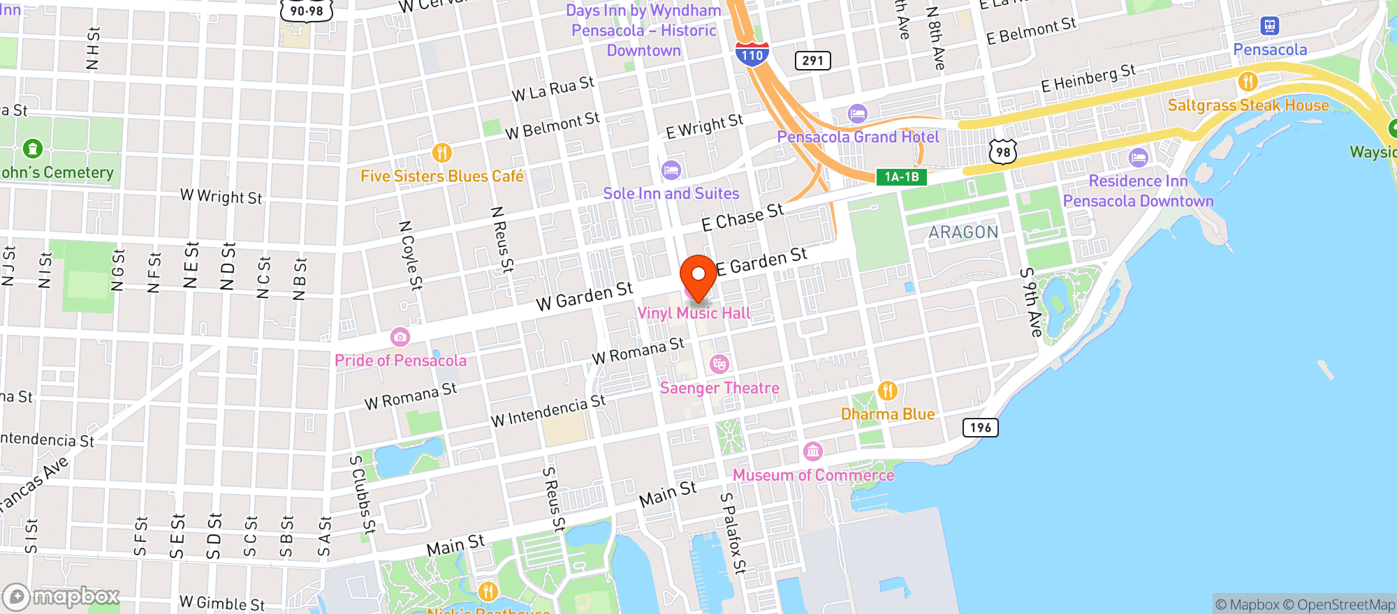 Map showing The Wine Bar On Palafox