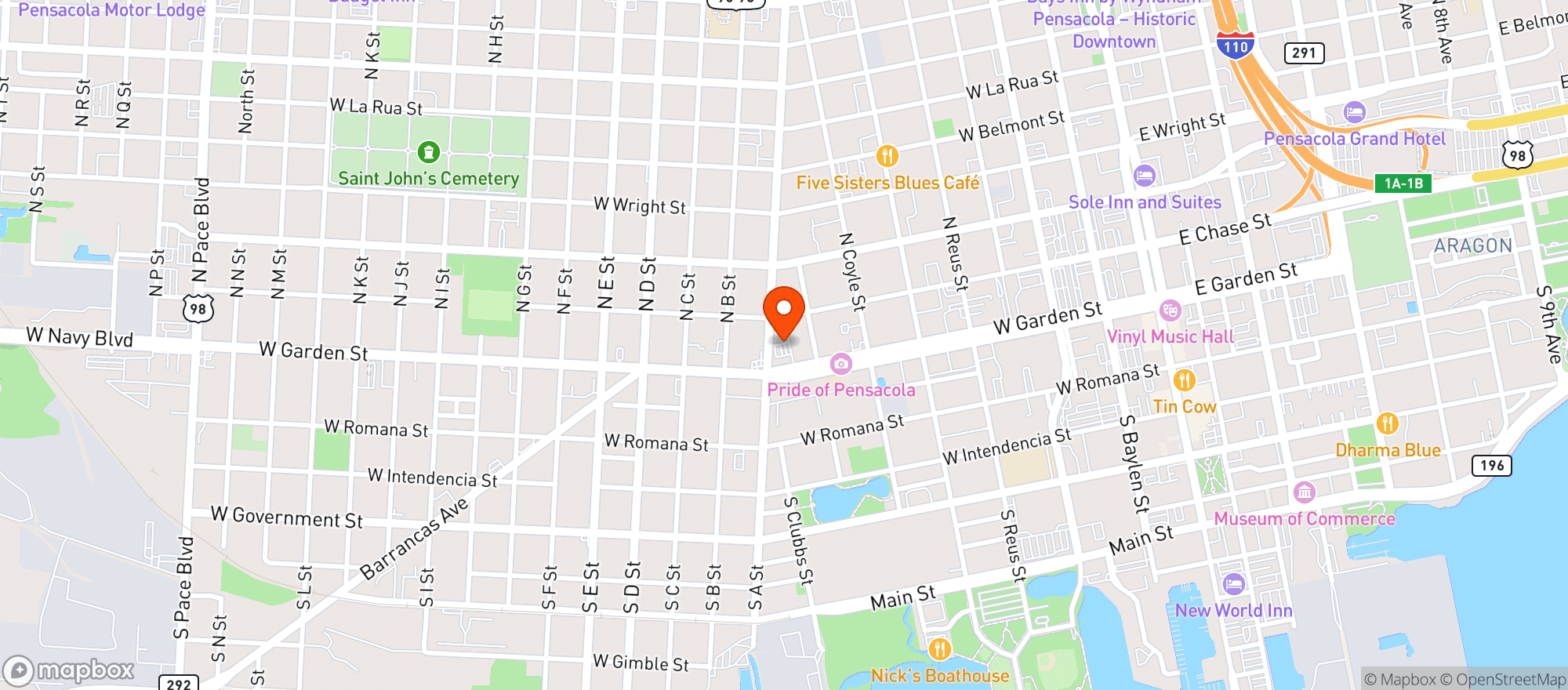 Map showing CIRCLE K (PENSACOLA - 746 W GARDEN ST)