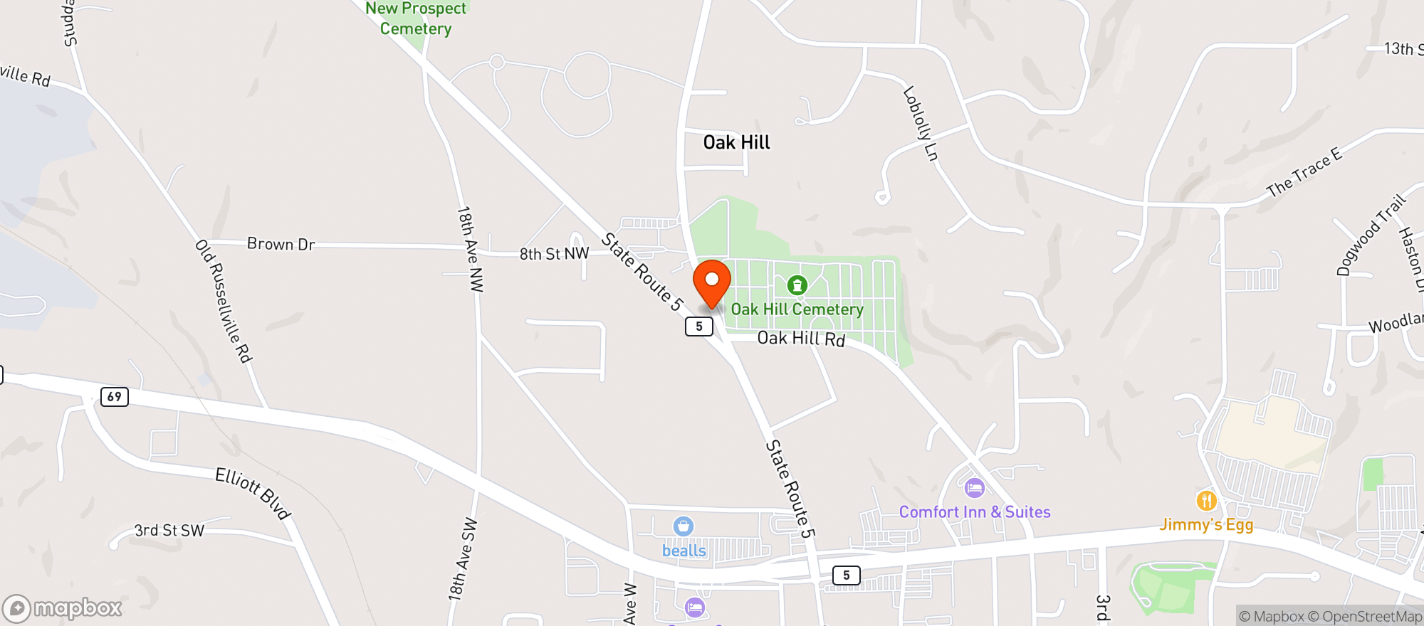 Map showing Jasper Chevron Package Store