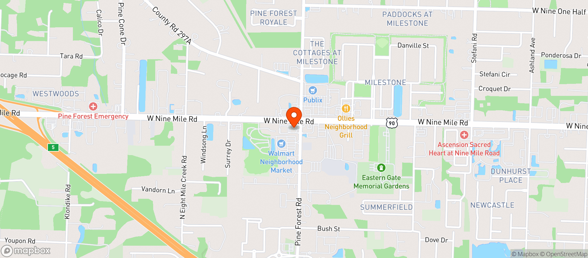 Map showing CIRCLE K (2205 W NINE MILE RD)