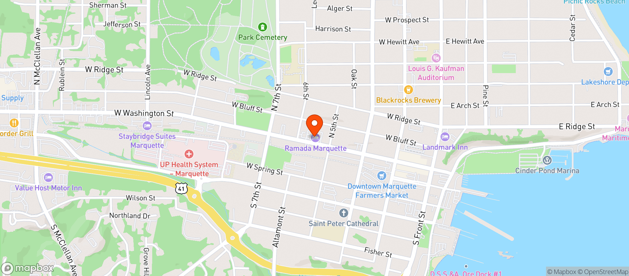 Map showing Ramada Inn - Marquette