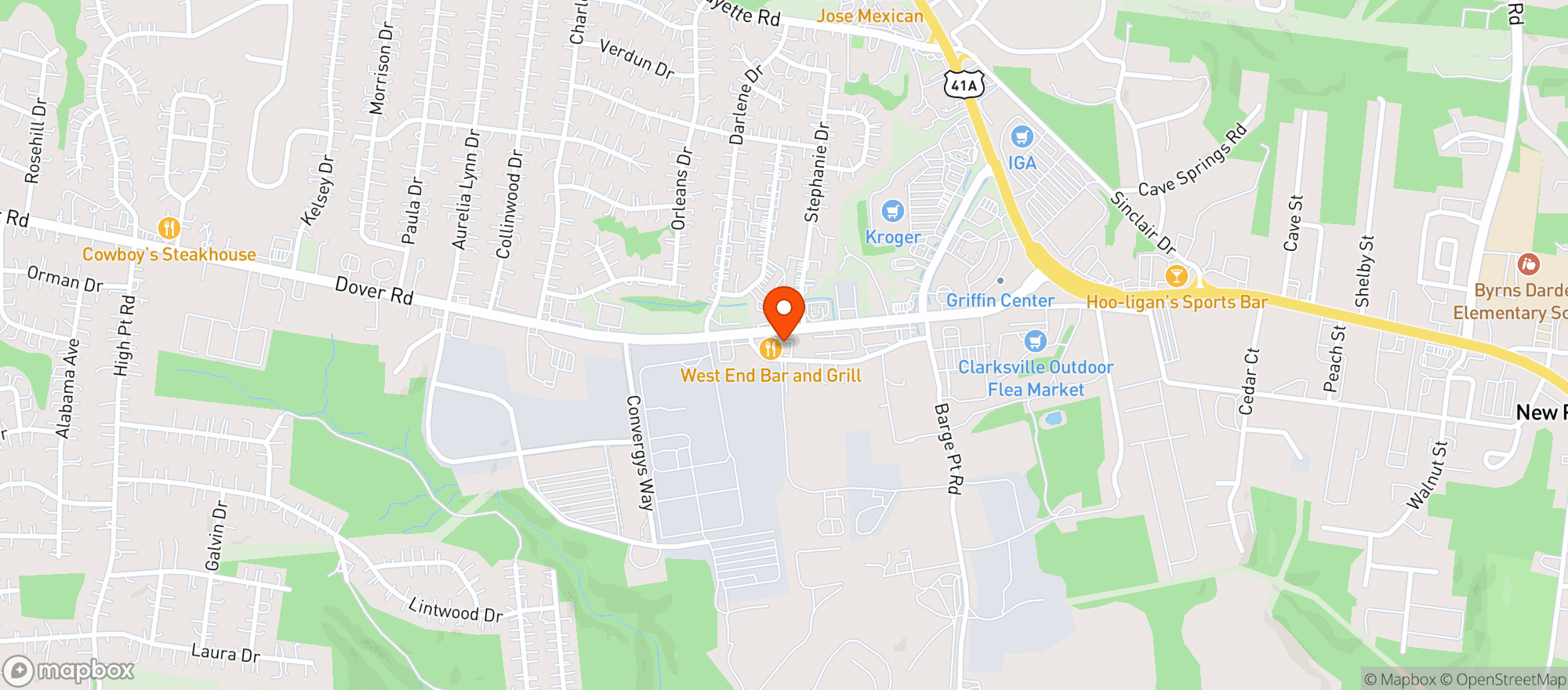 Map showing Ajs Bar And Grill