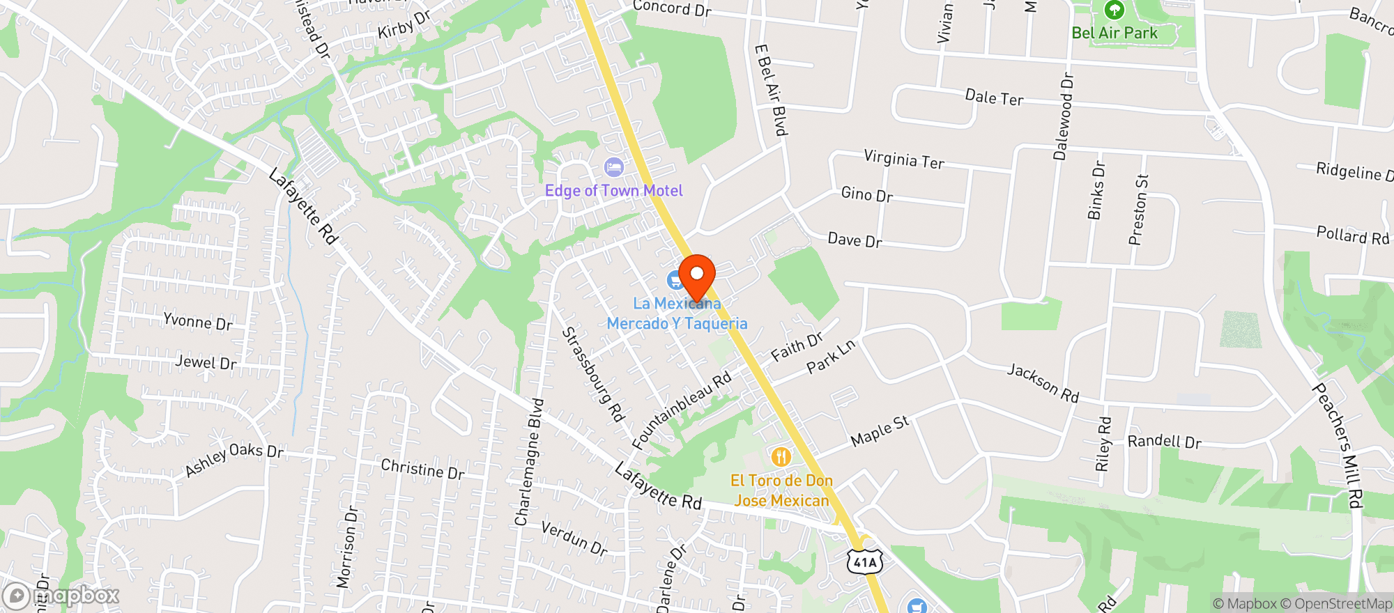 Map showing Rookies Sports Bar