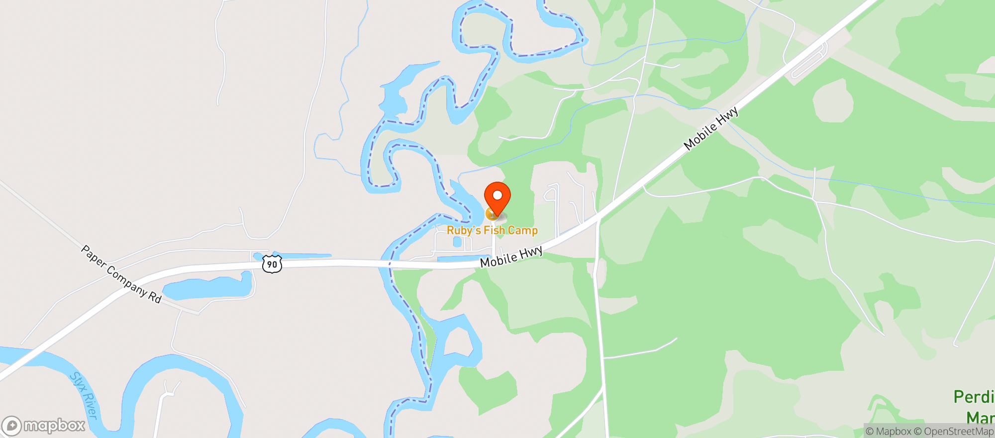 Map showing Rubys Fish Camp