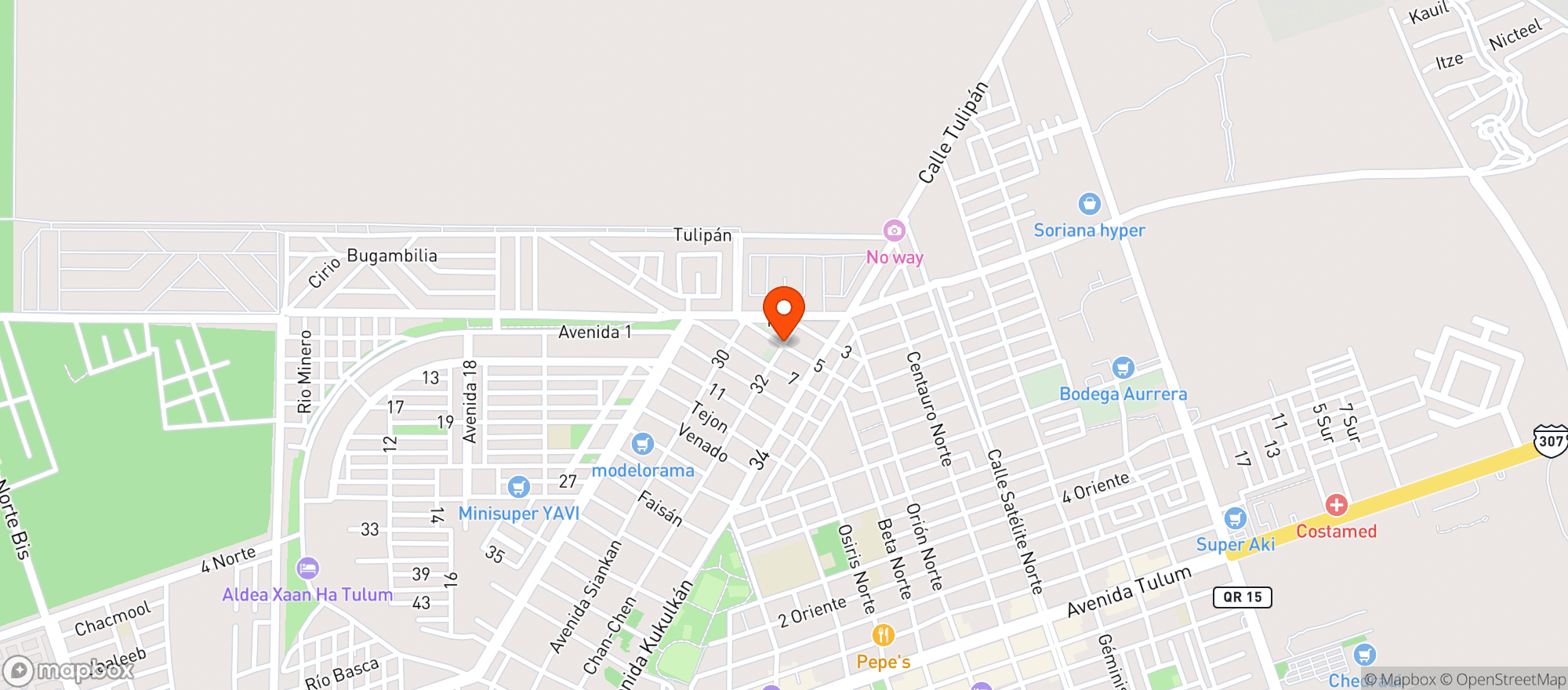 Map showing Our Habitas Tulum