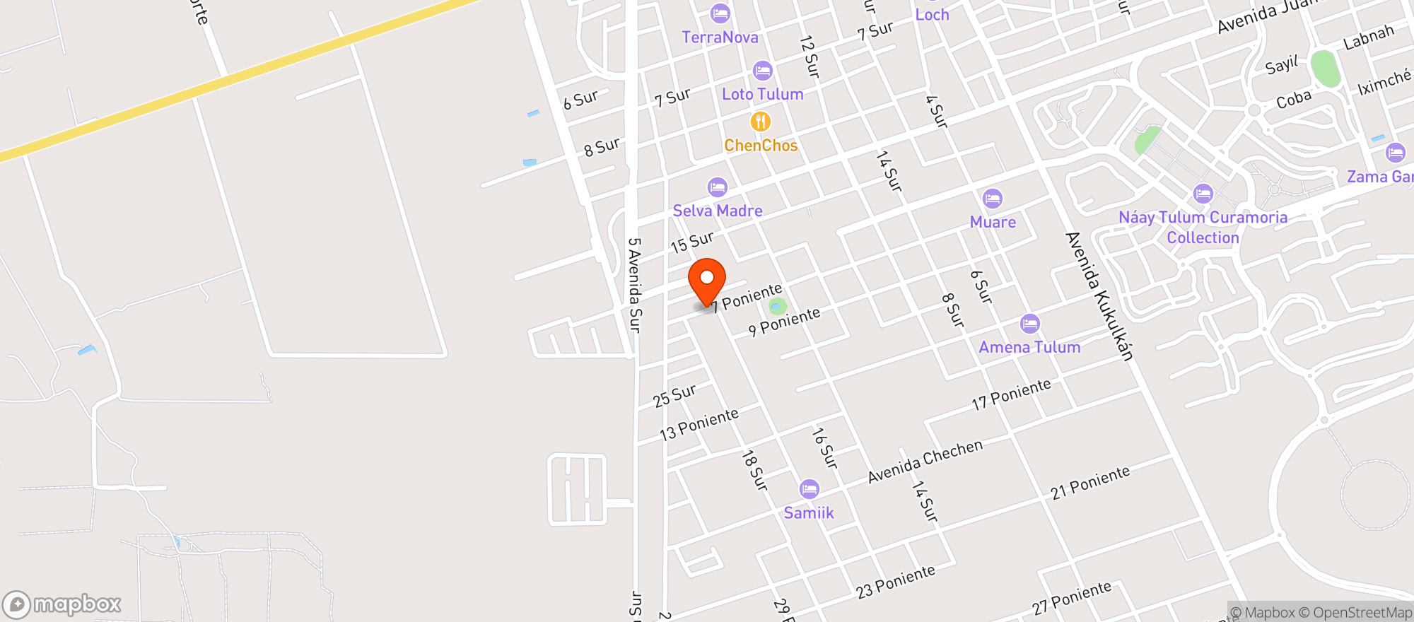Map showing Muare Tulum Hotel