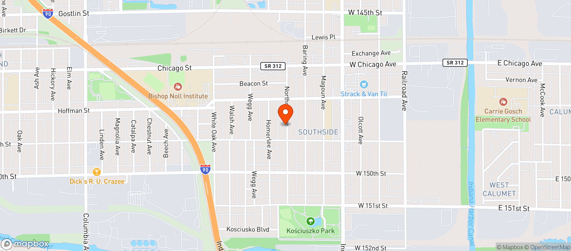 Map showing East Chicago Package Liquors