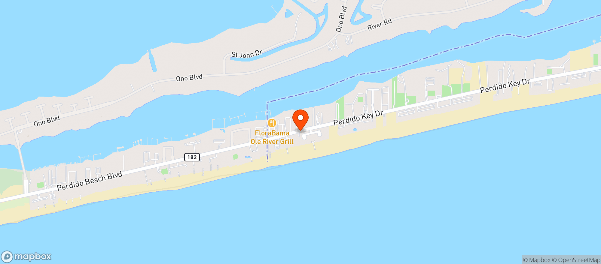 Map showing Flora Bama Liquor & Lotto