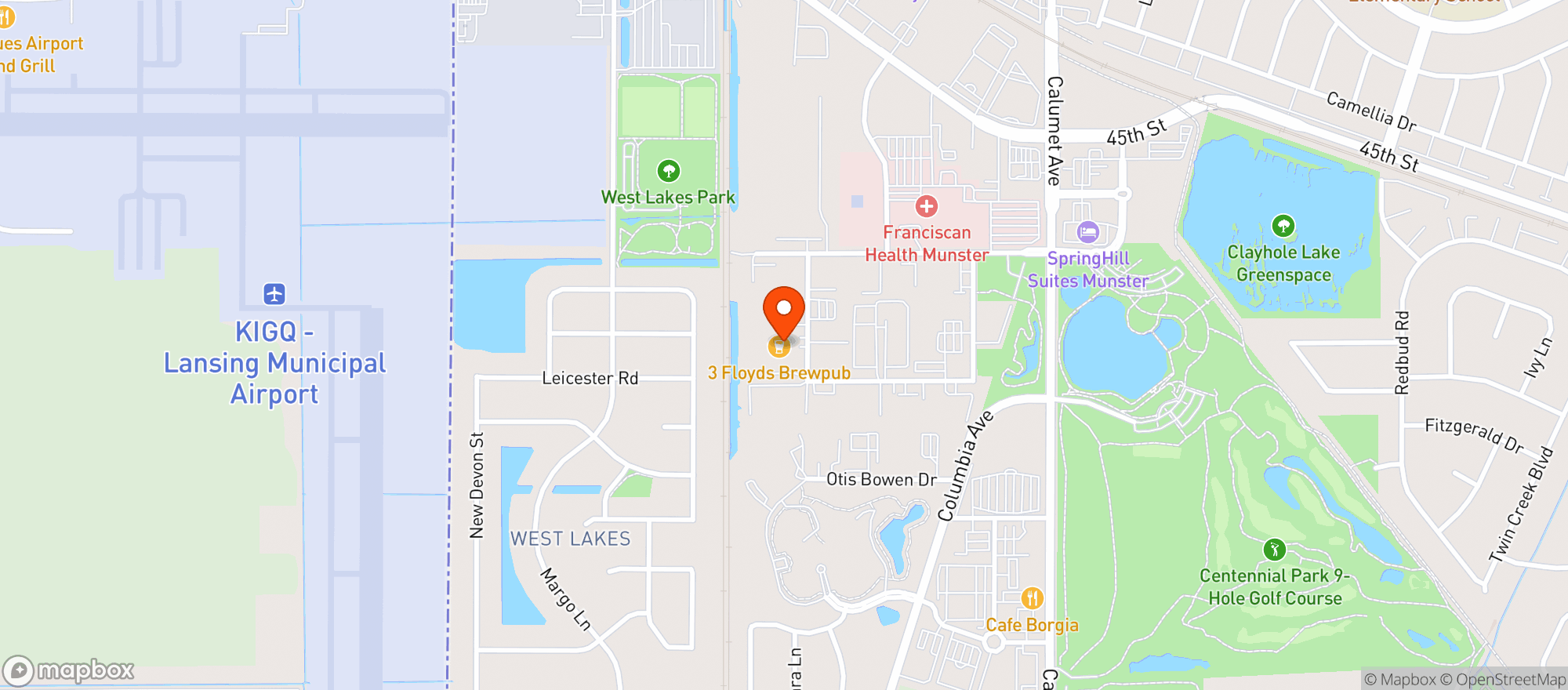 Map showing 3 Floyds Brewery & Pub