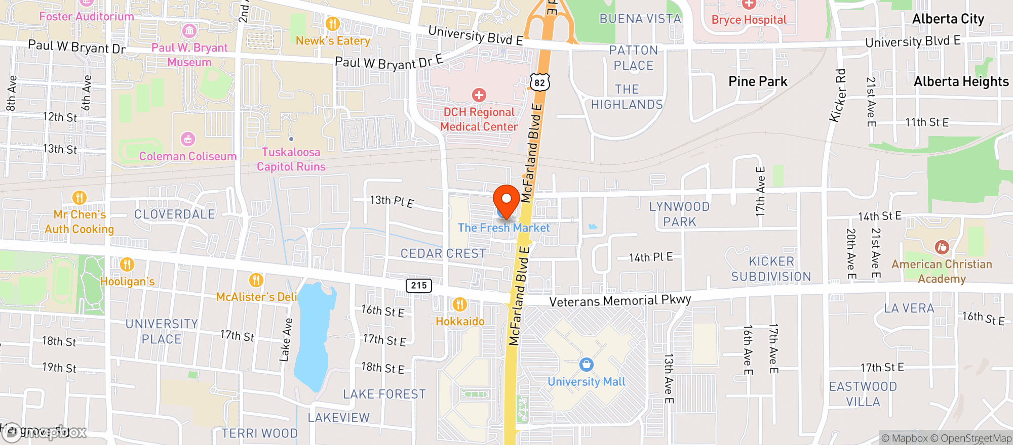 Map showing World Market Tuscaloosa