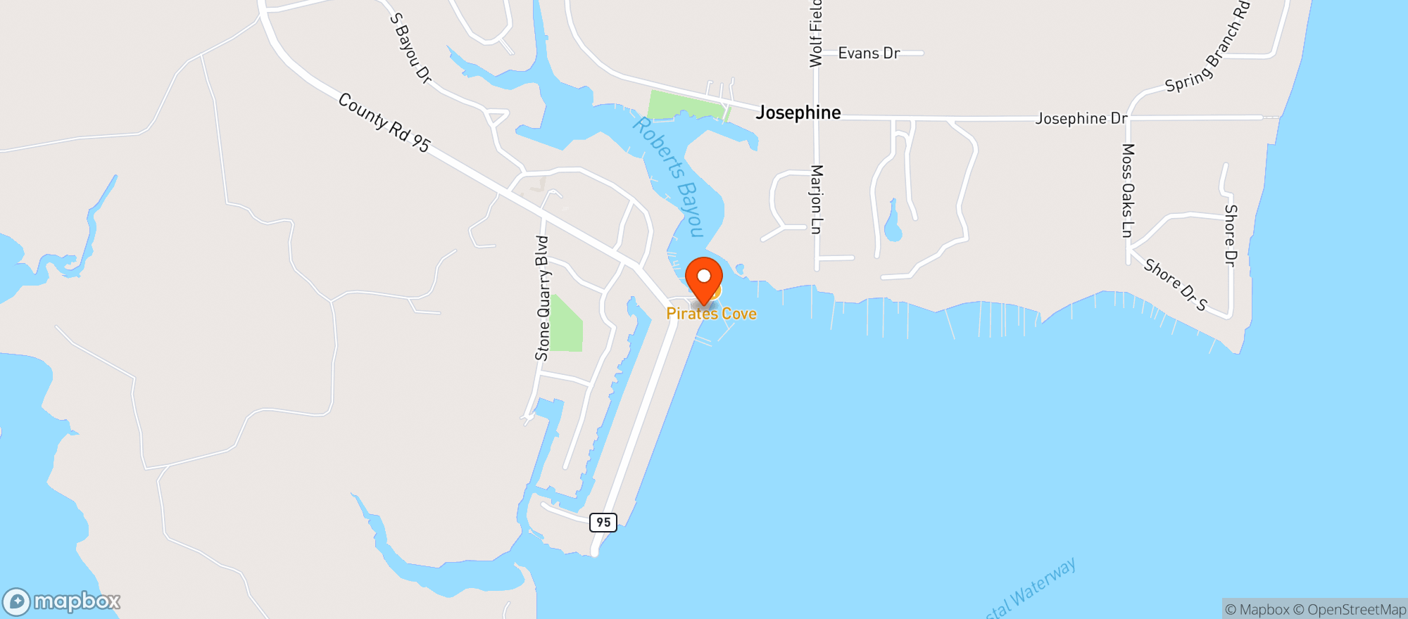Map showing Pirates Cove