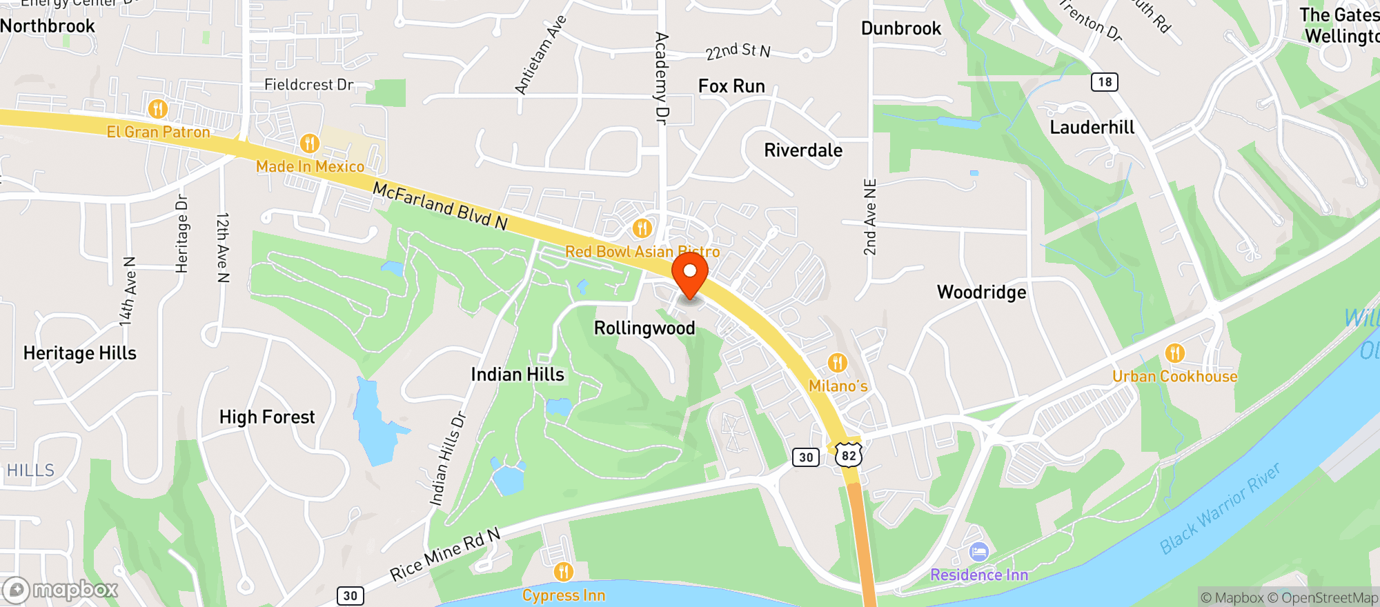 Map showing Southern Ale House