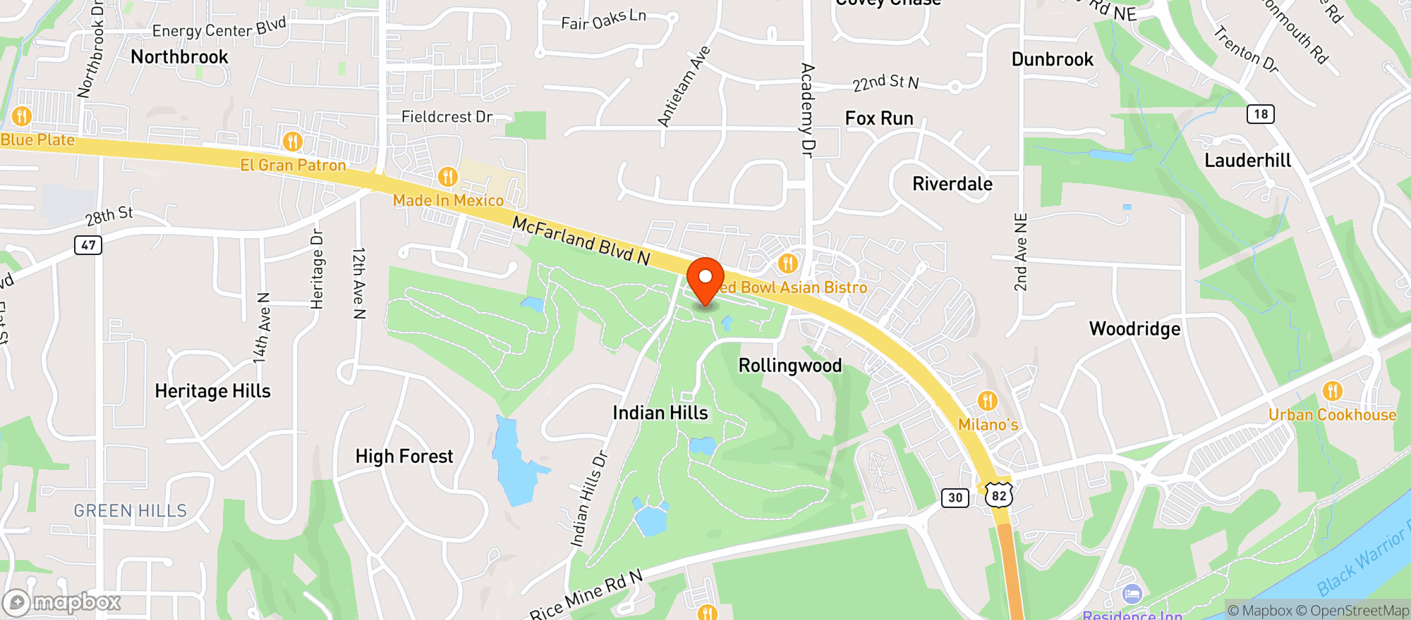 Map showing Indian Hill Country Club