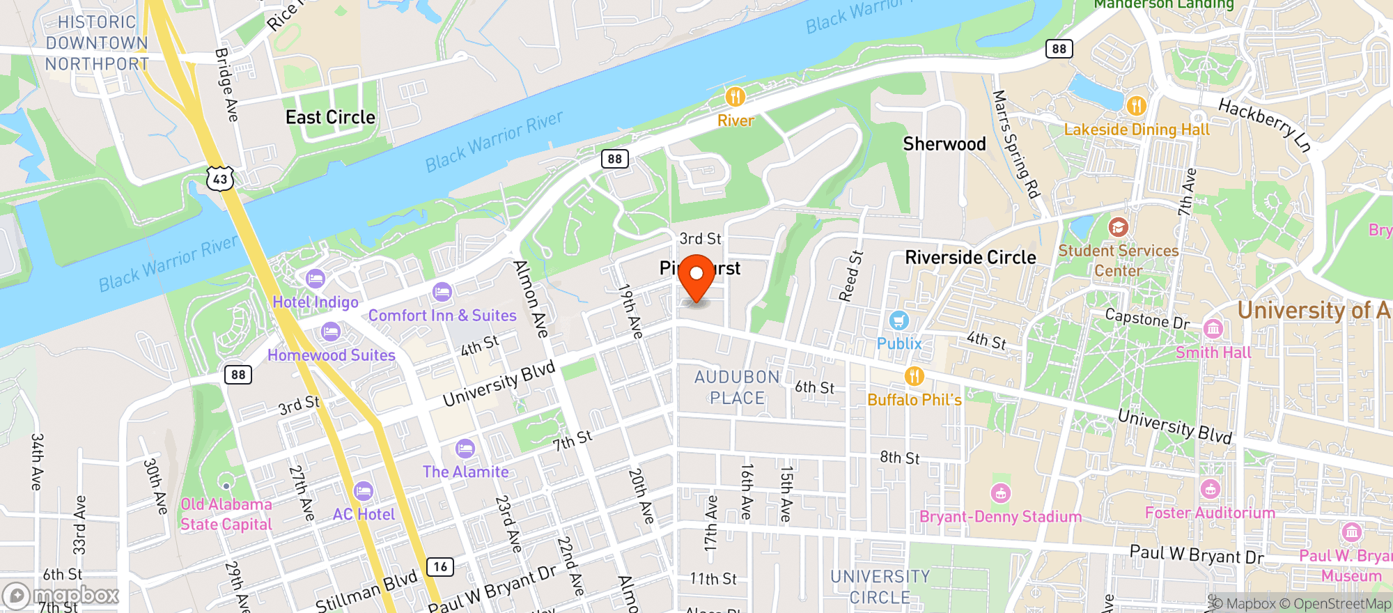 Map showing University Club