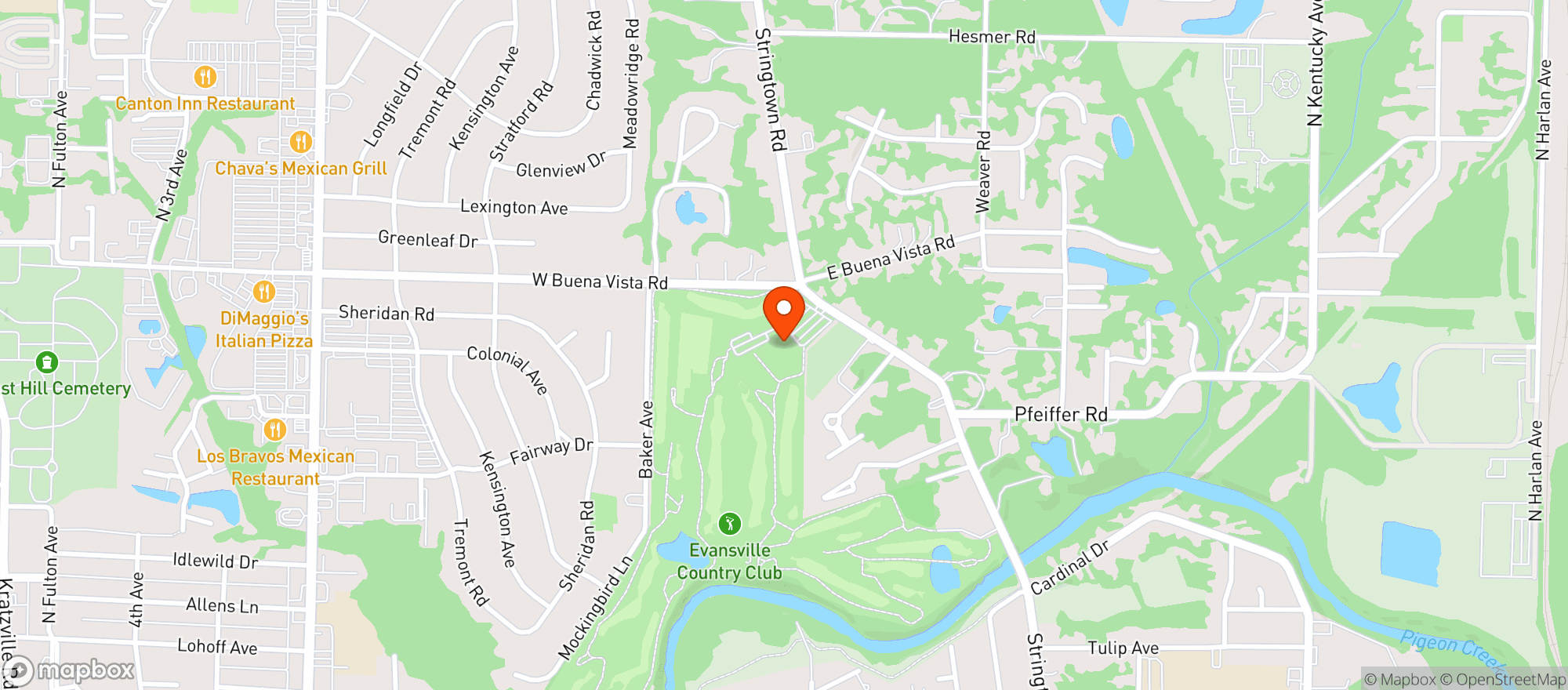 Map showing Evansville Country Club