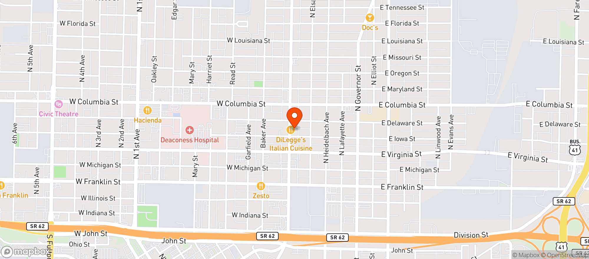 Map showing Jacob S Pub