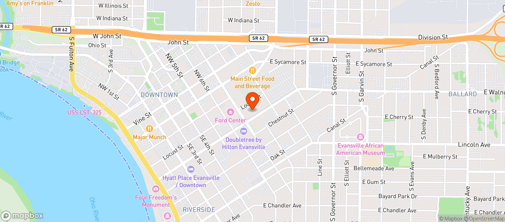 Map showing Old National Events Plaza