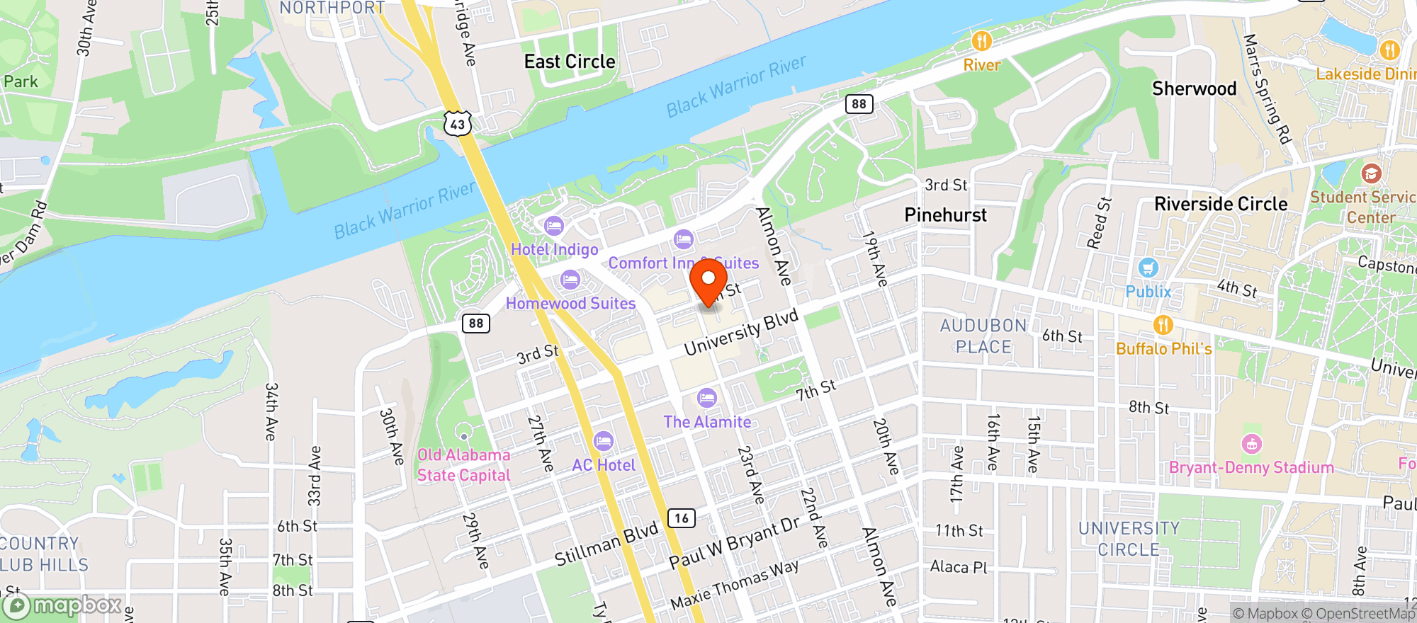 Map showing Jack Browns Beer & Burger Joint
