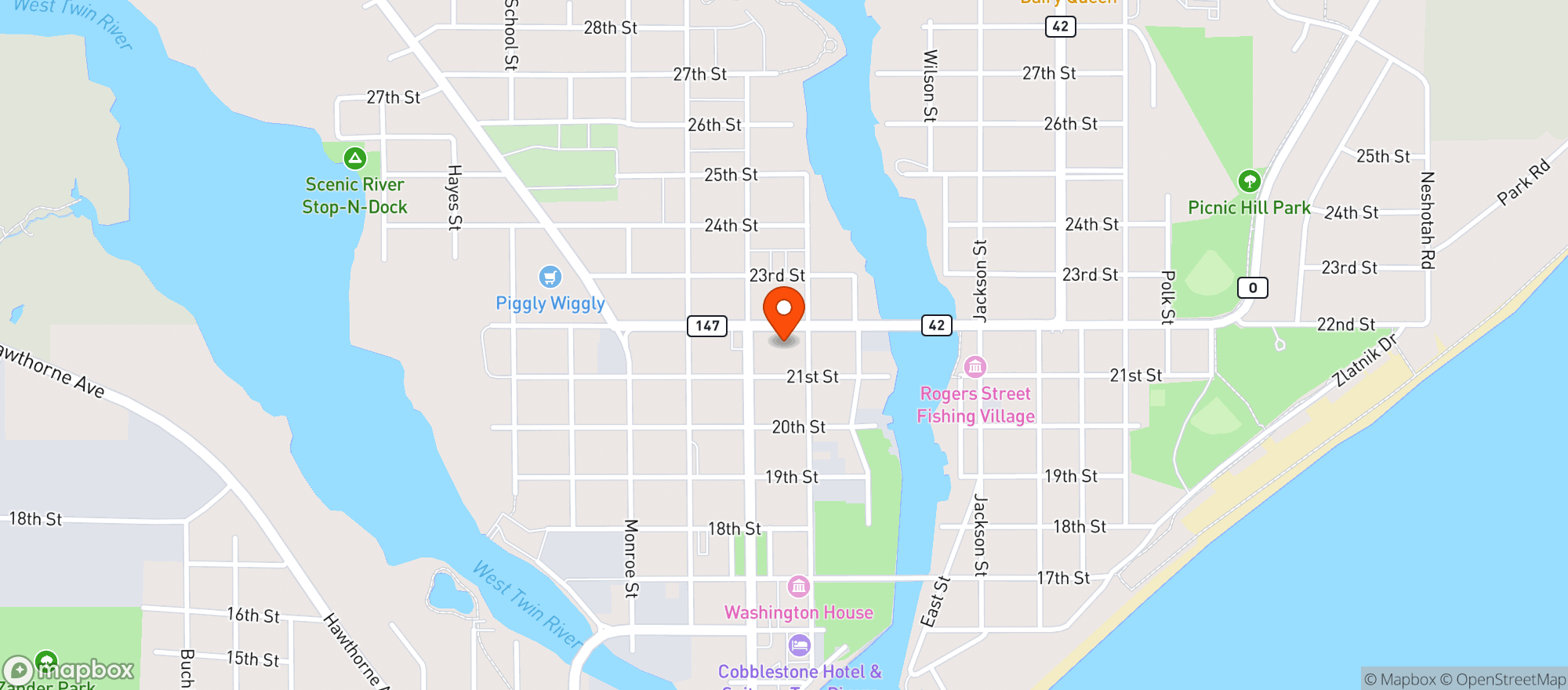 Map showing Kwik Trip #638-Two Rivers
