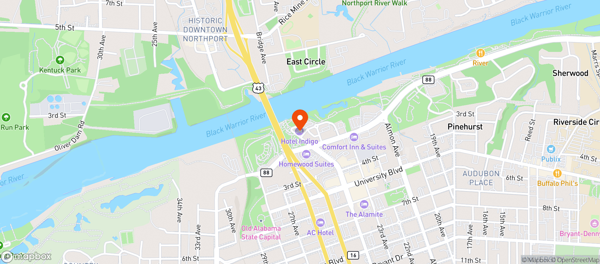 Map showing Hotel Indigo