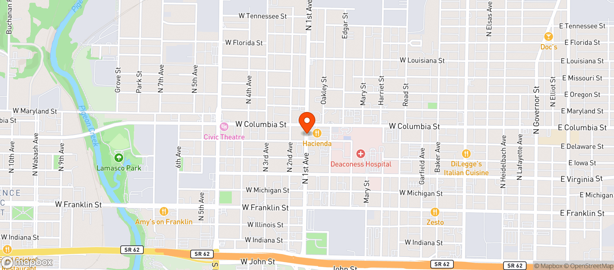 Map showing Hacienda Mexican Restaurant