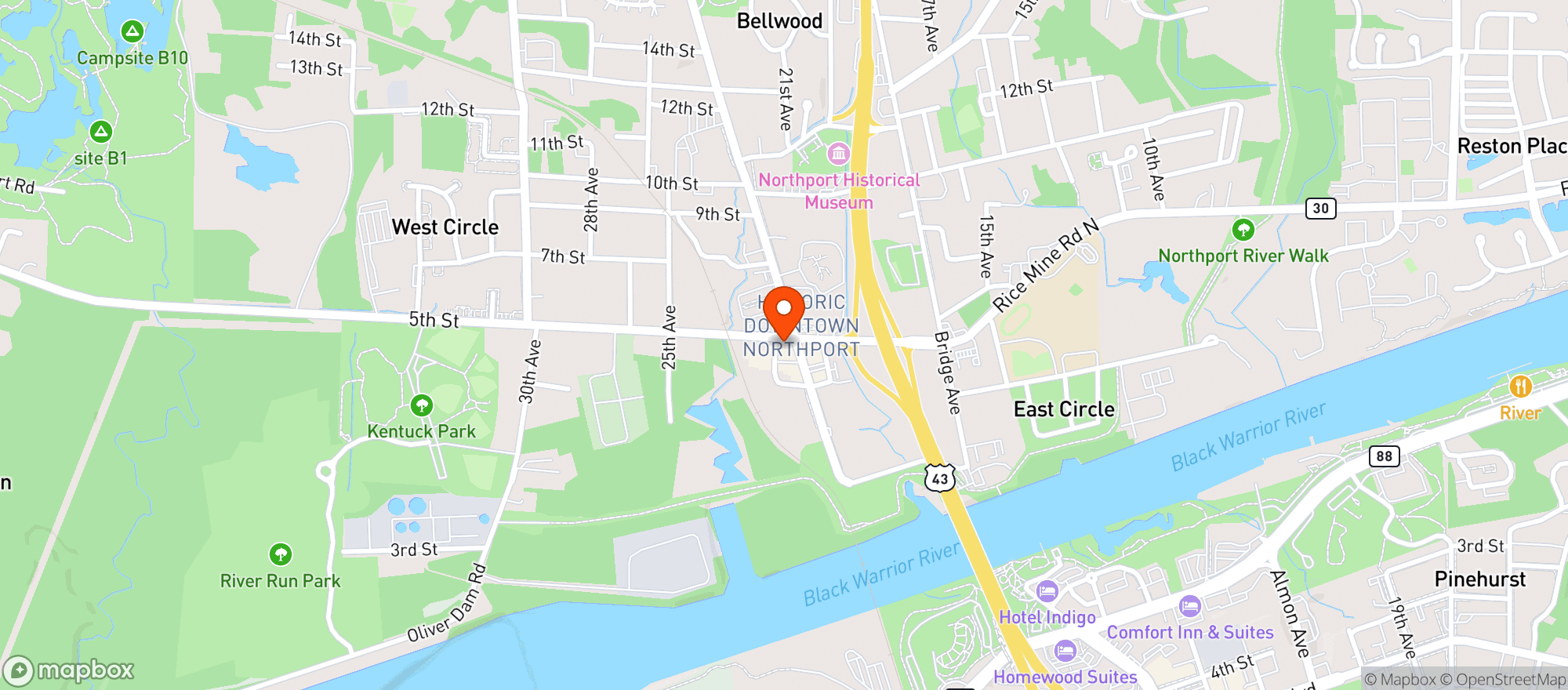 Map showing Billys Sports Grill