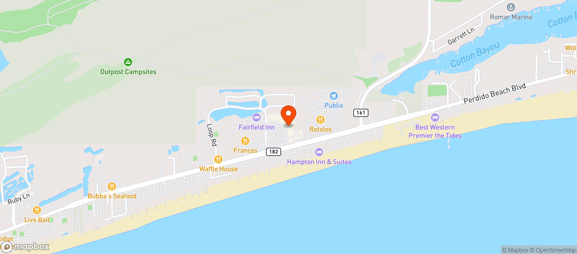 Map showing ROUSES MARKET (ORANGE BEACH)