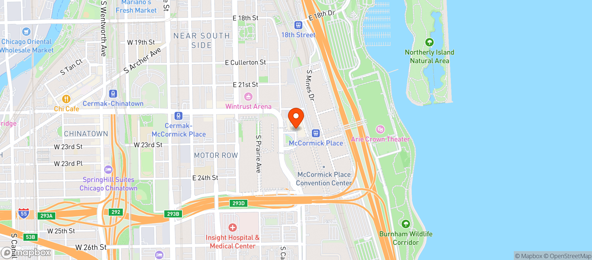 Map showing Hyatt Regency Mccormick Place