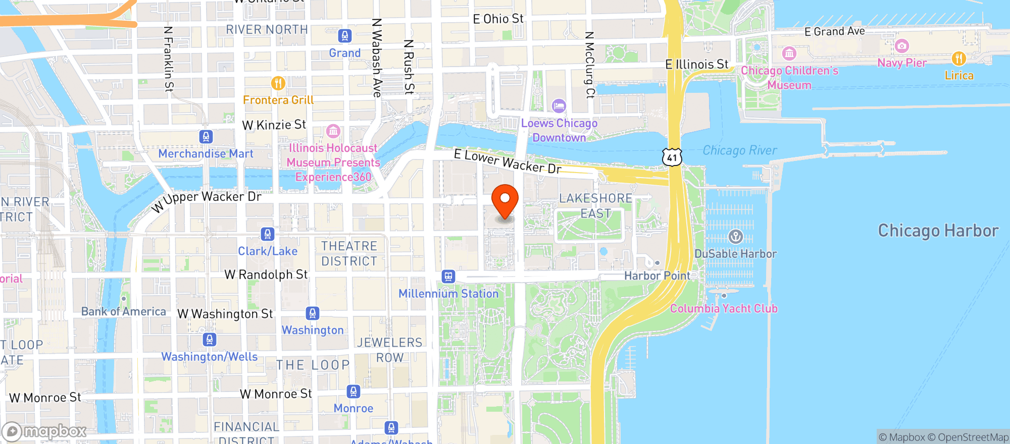Map showing Fairmont Chicago Millennium Park