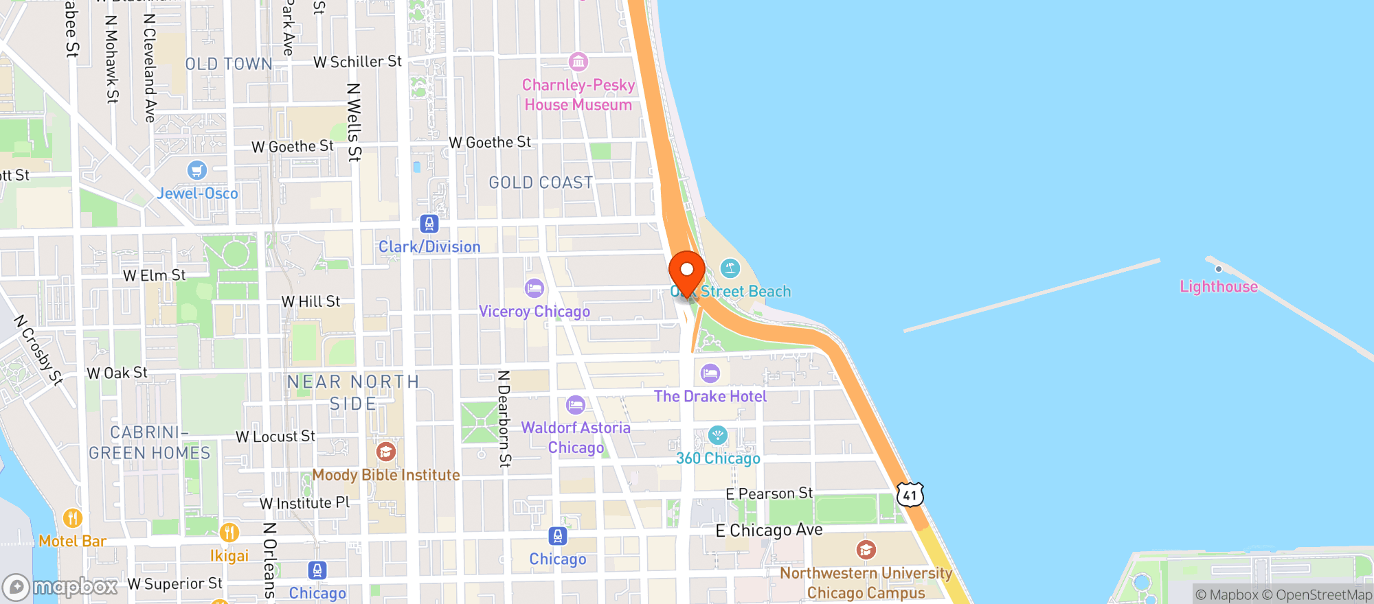 Map showing Whispers At Oak St Beach