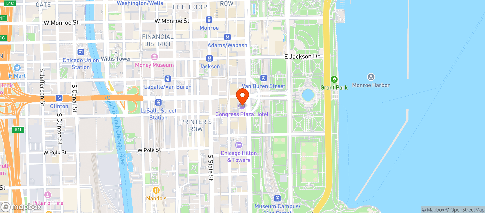 Map showing Congress Plaza Hotel