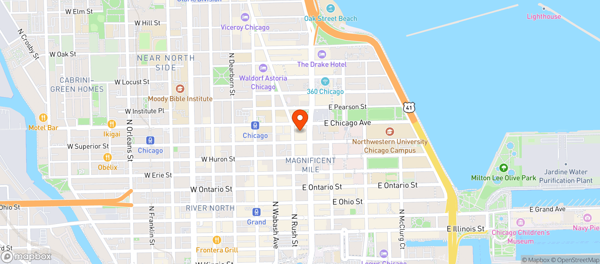 Map showing The Peninsula Chicago