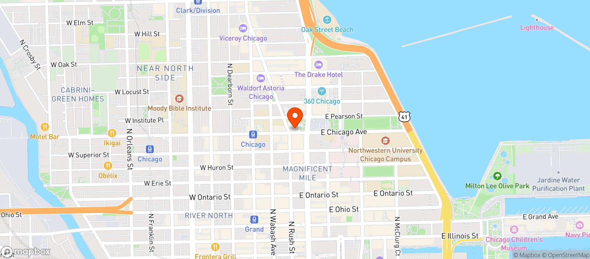 Map showing Park Hyatt Chicago