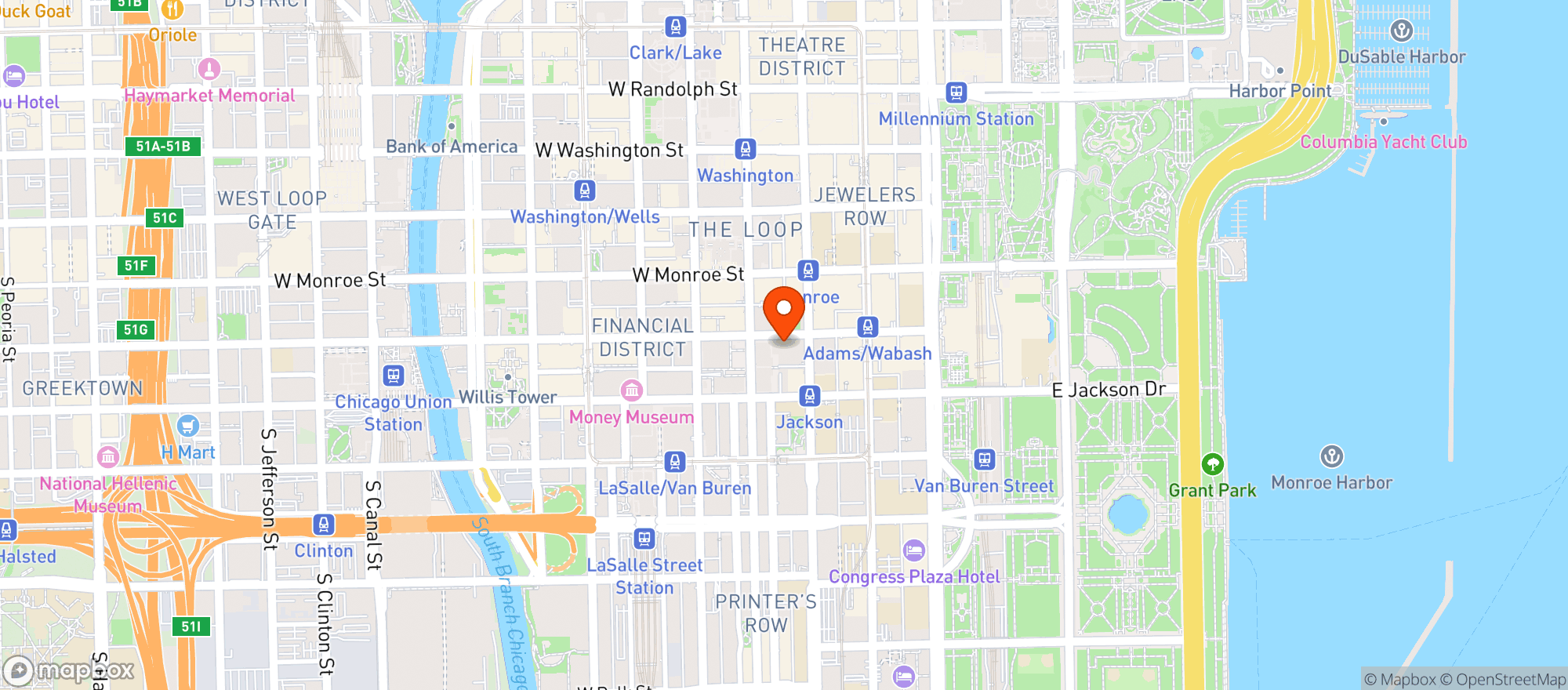 Map showing Adams Street Brewery @ The Berghoff Restaurant