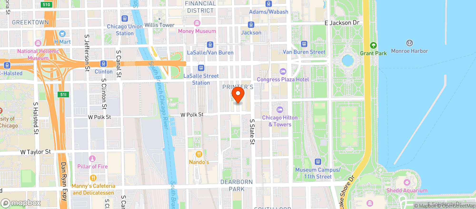 Map showing Printers Row Wine Shop