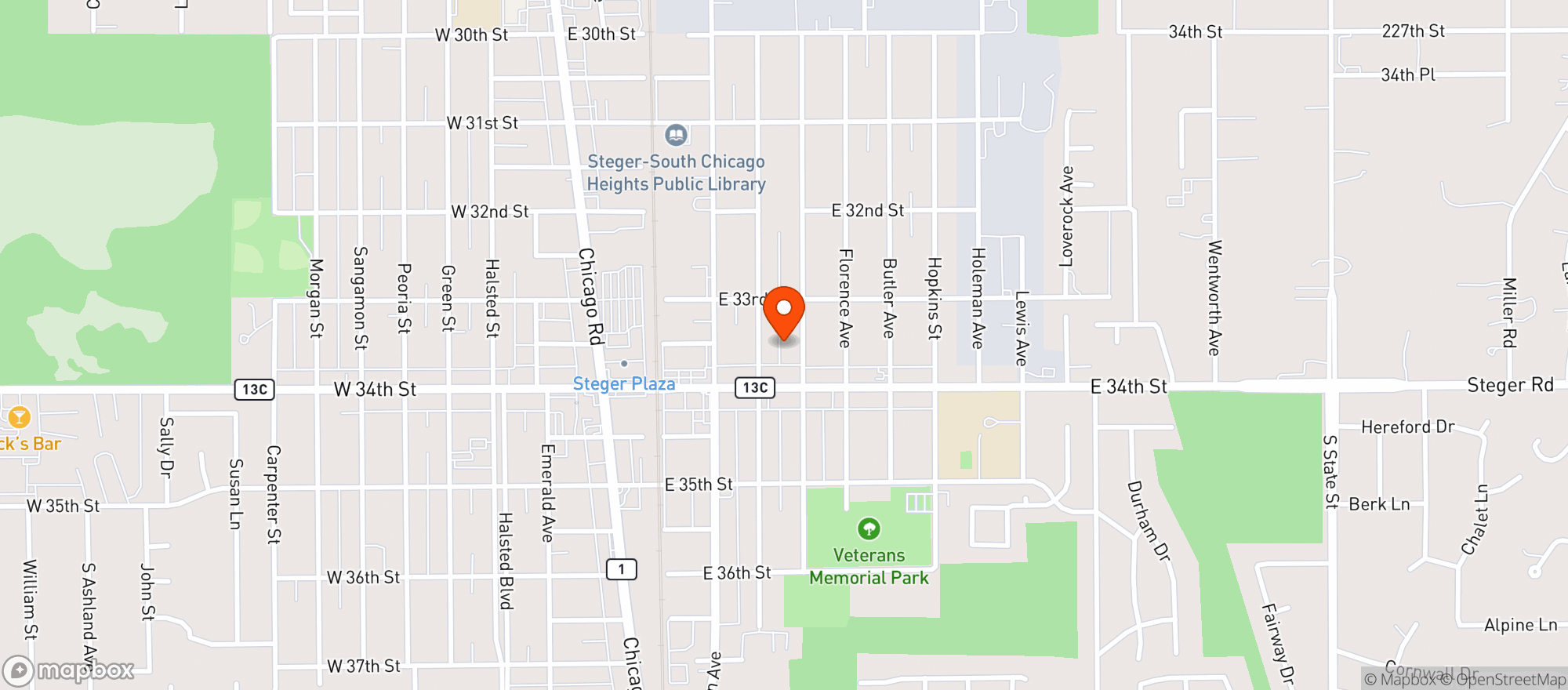 Map showing Austins Community Tavern