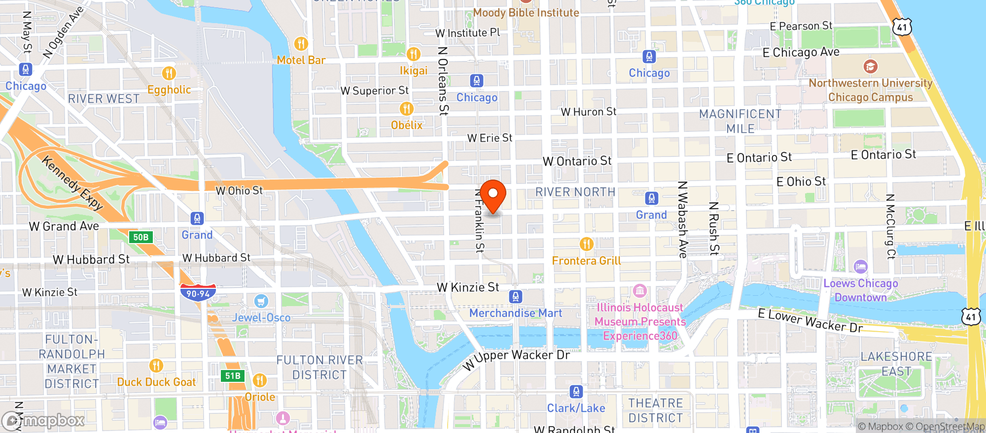 Map showing Binny's Chicago - Downtown