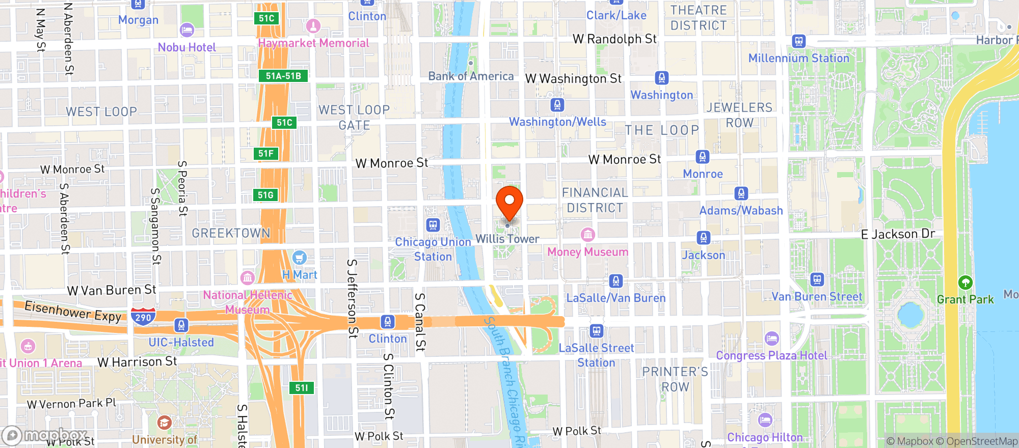 Map showing Convene - S Wacker