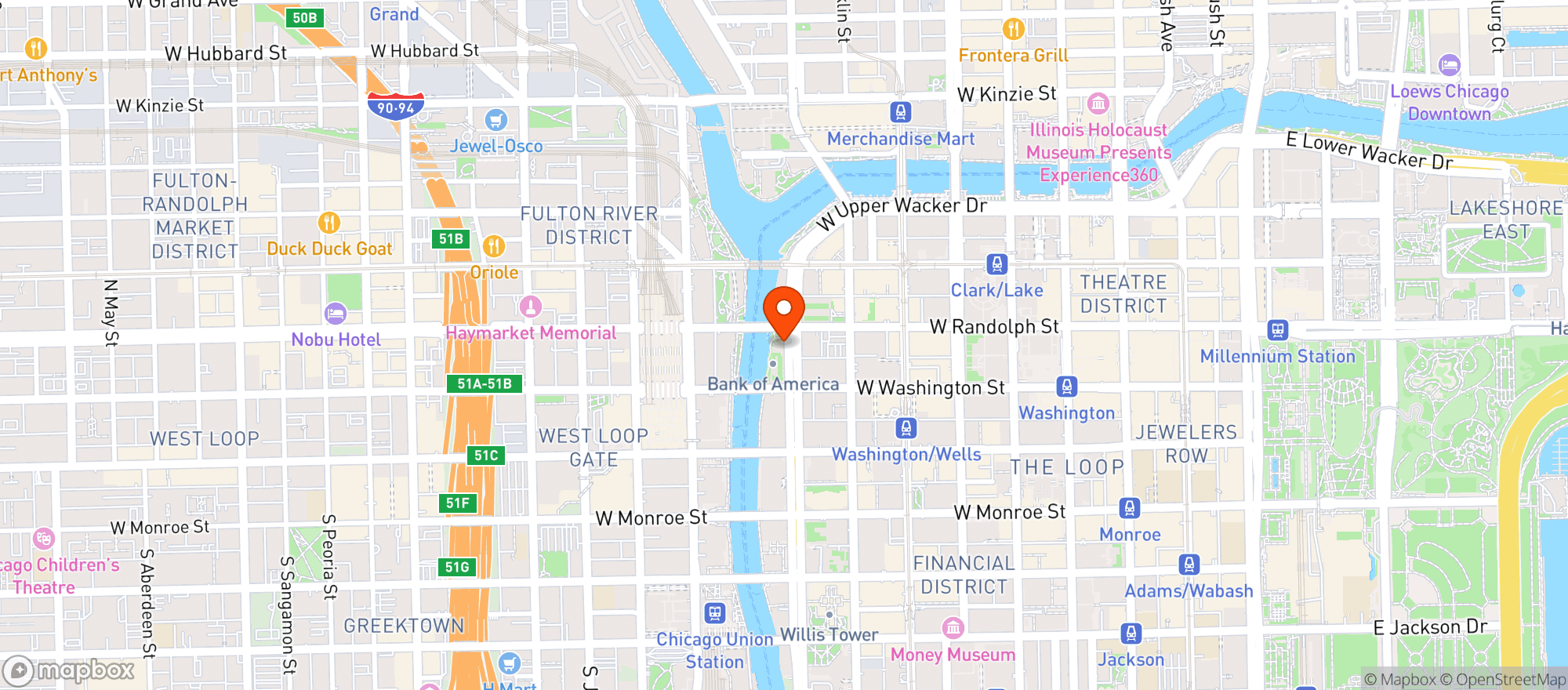 Map showing Wacker Barista Bar & Market