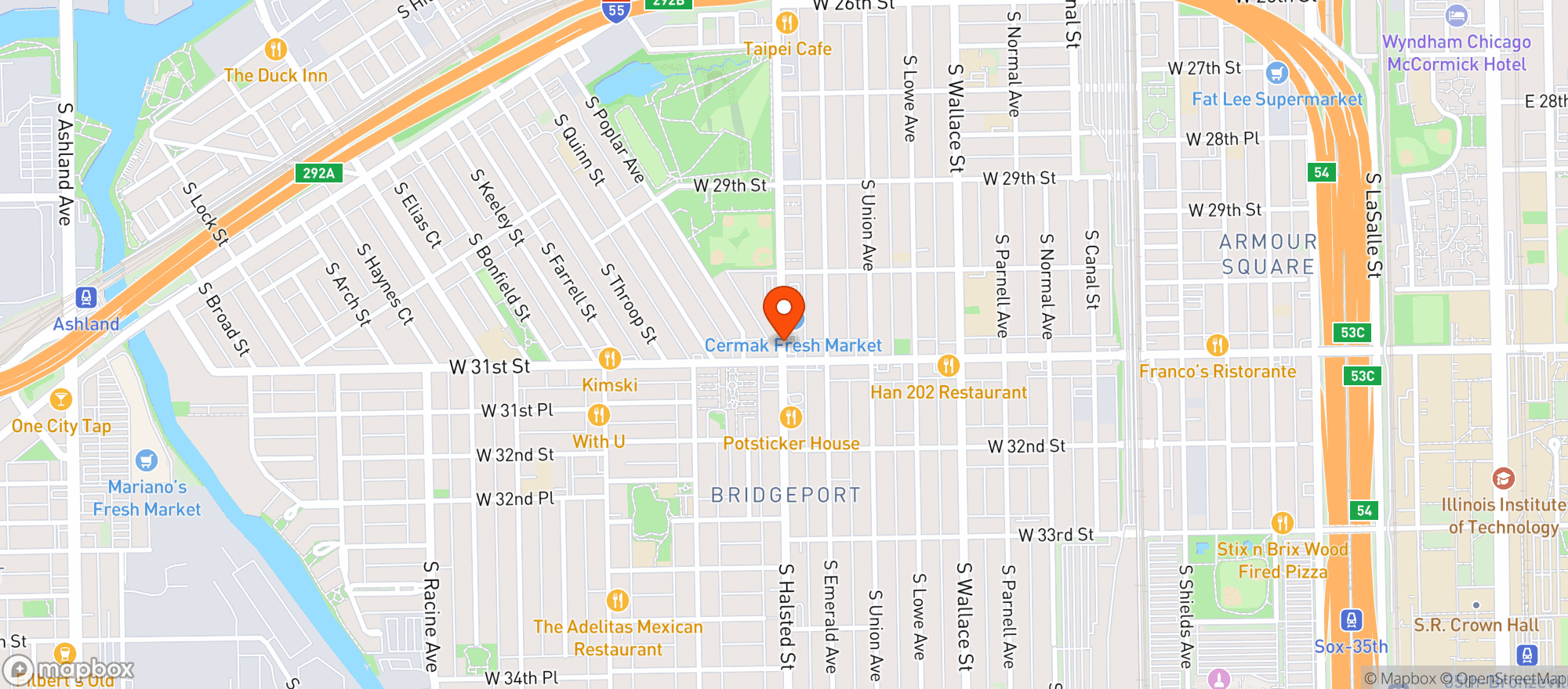 Map showing Cermak Fresh Market