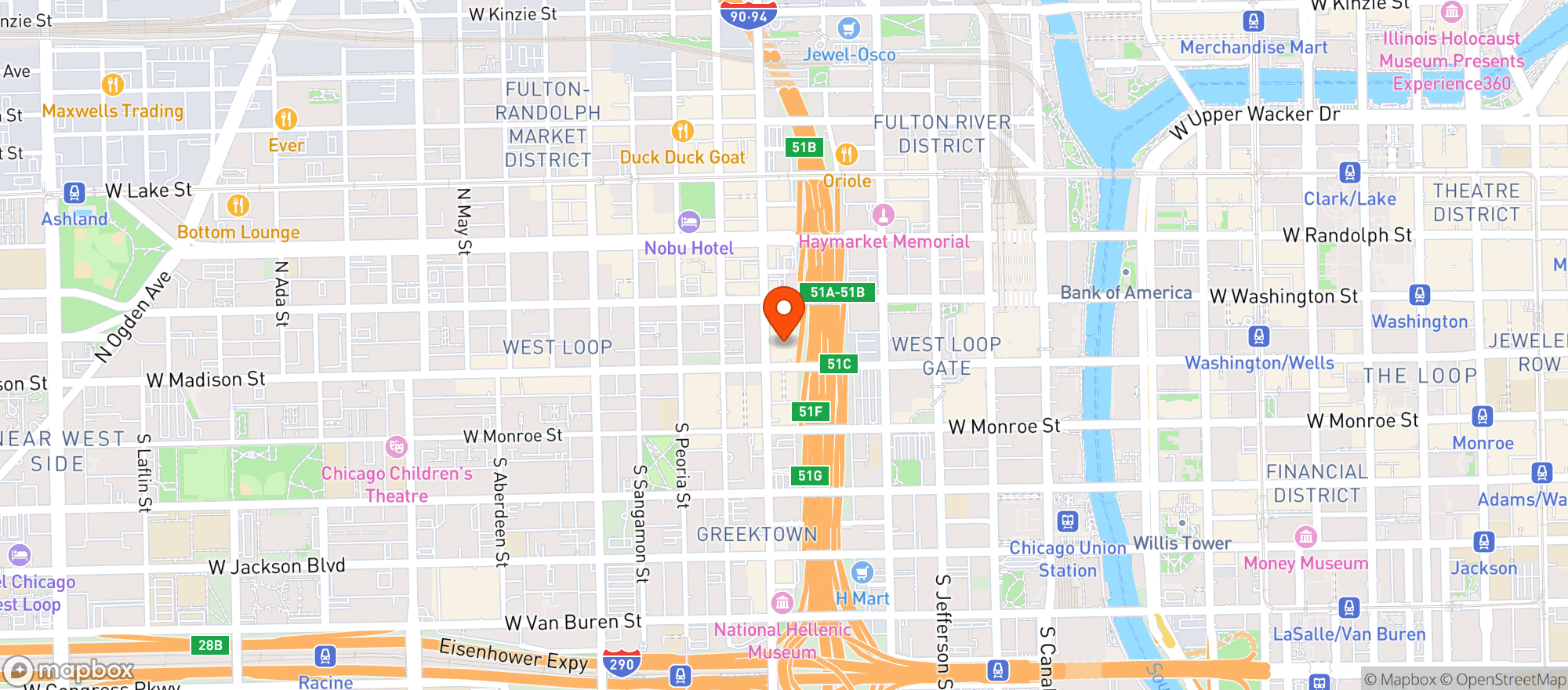 Map showing Whole Foods Market - West Loop