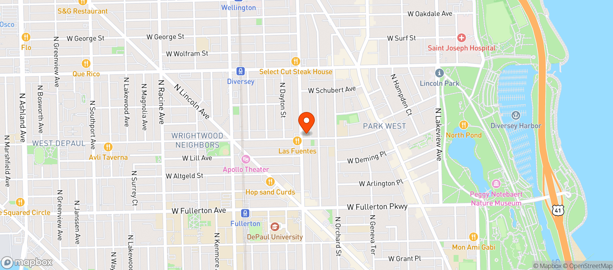 Map showing Lakeside Food Wine Spirits (halsted)