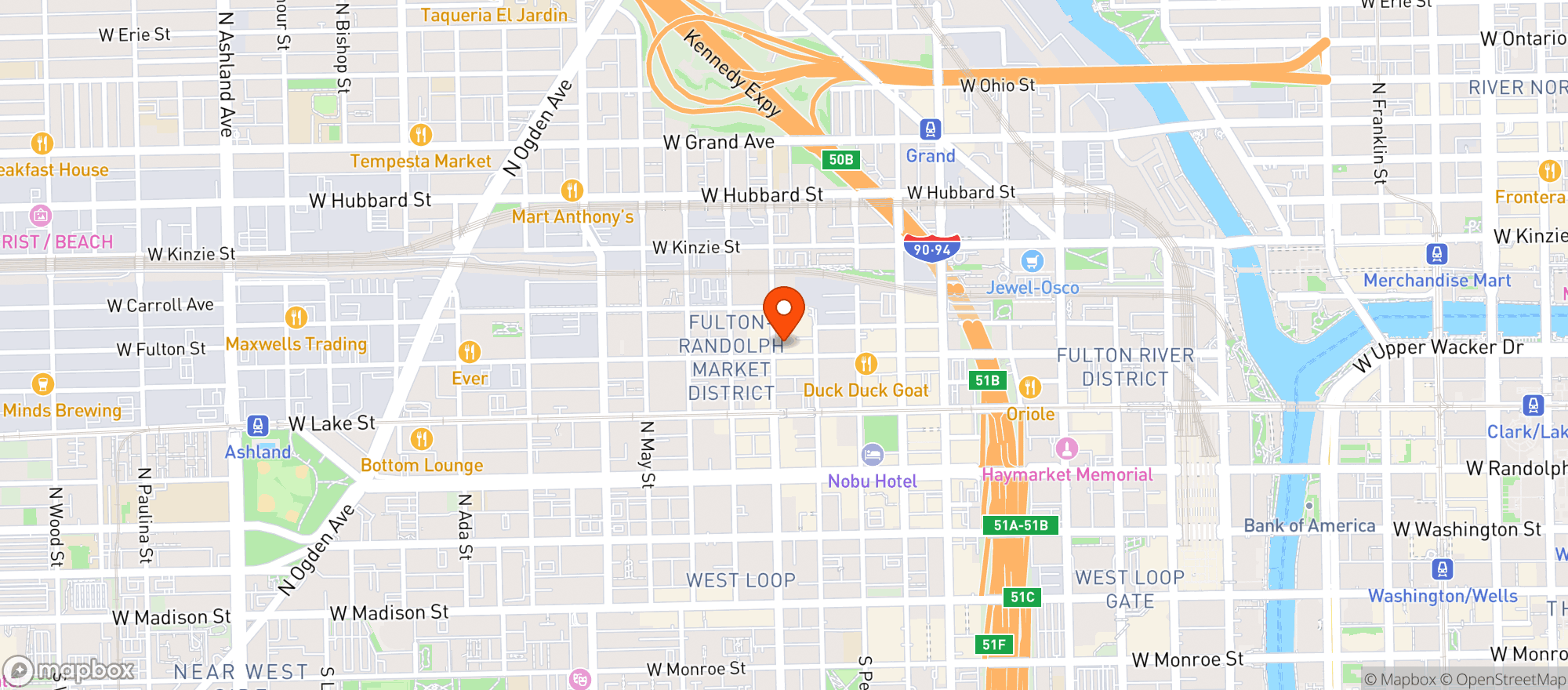 Map showing Blind Barber Chicago
