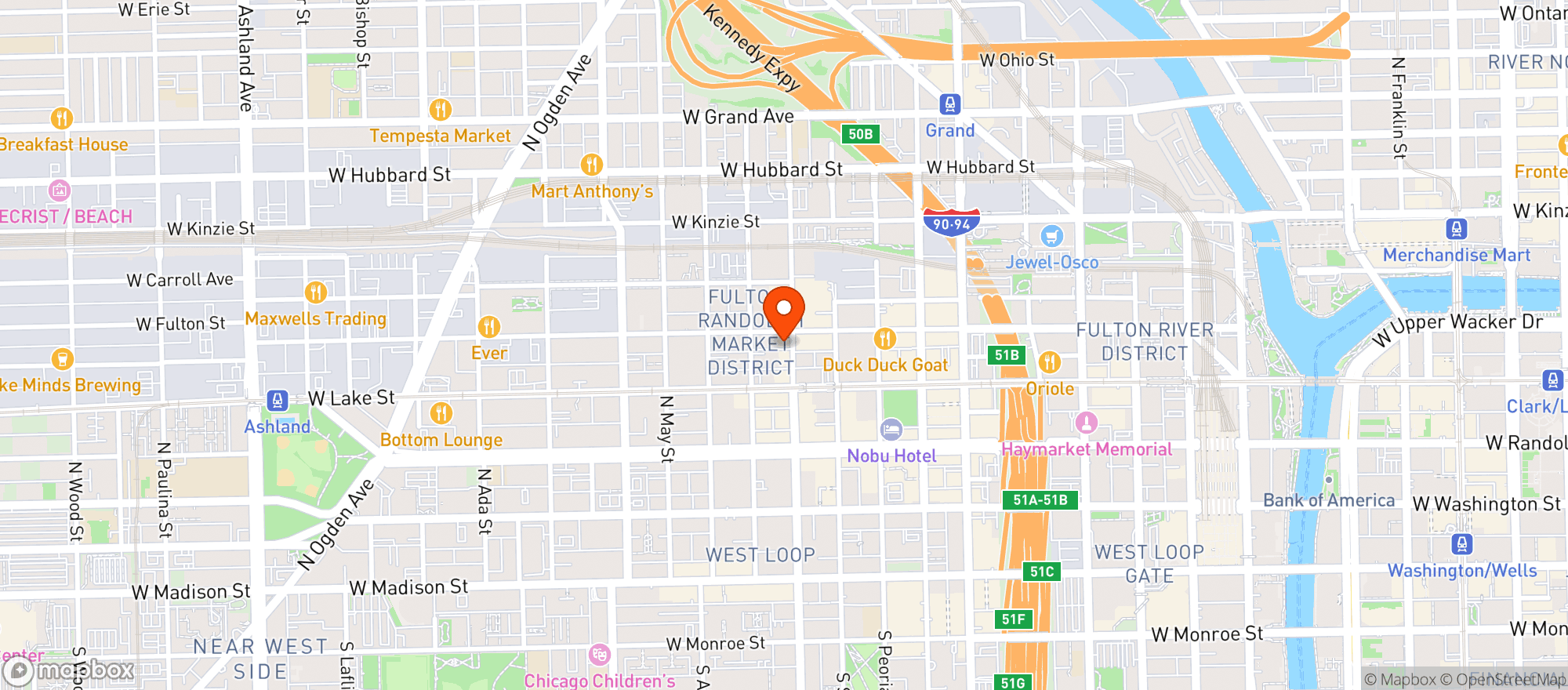 Map showing Estereo - Fulton Market