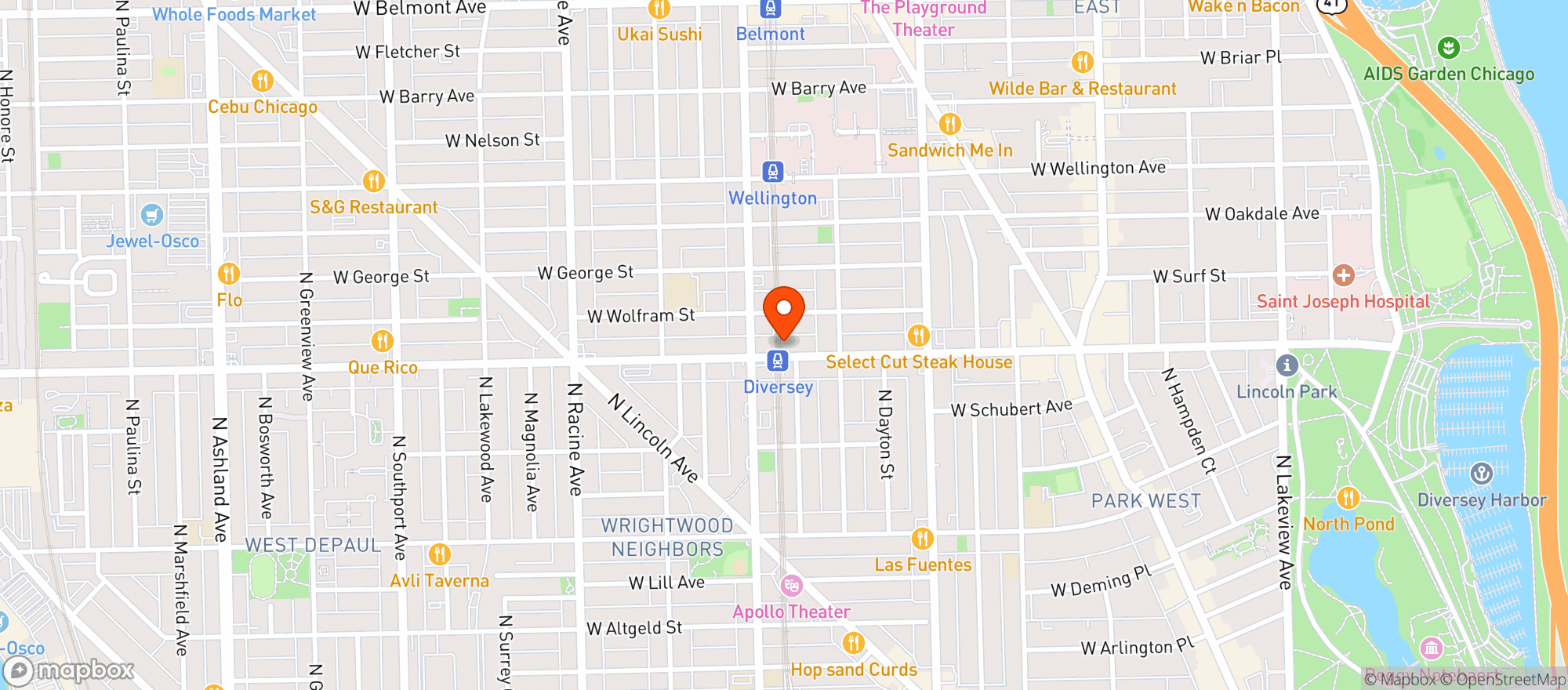 Map showing Diversey Beer Wine & Spirits