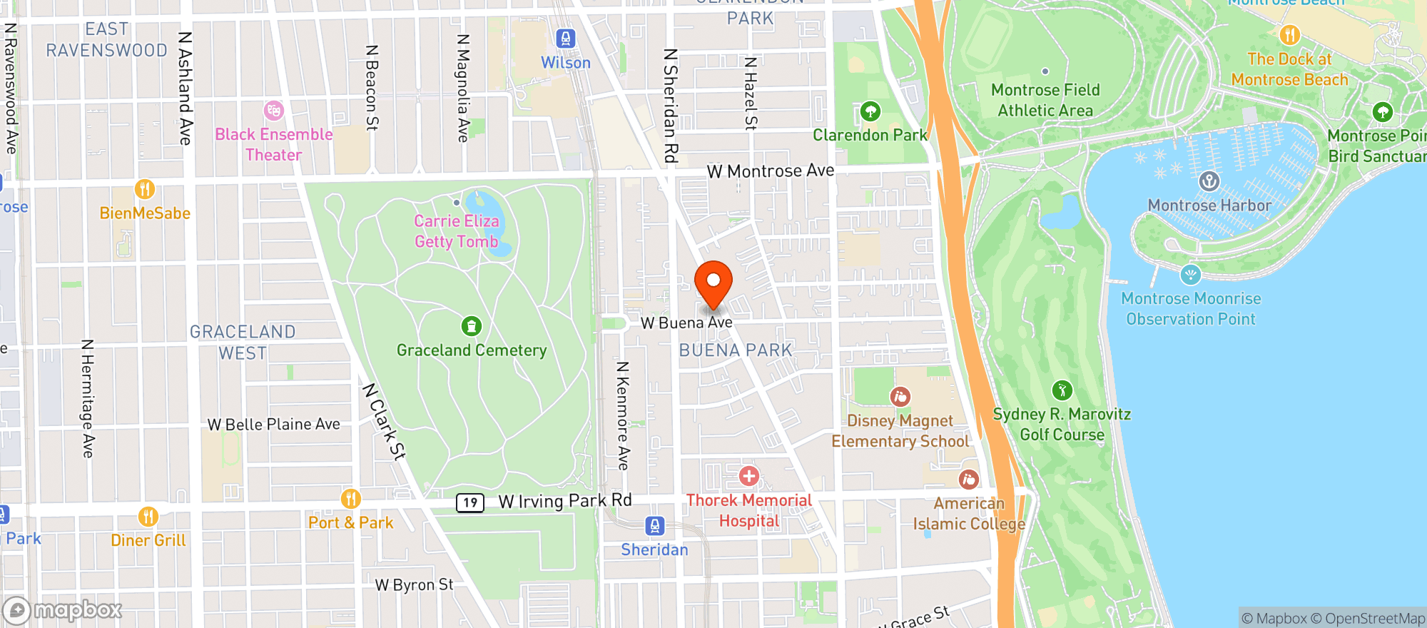 Map showing North Buena Deli & Wine Shop