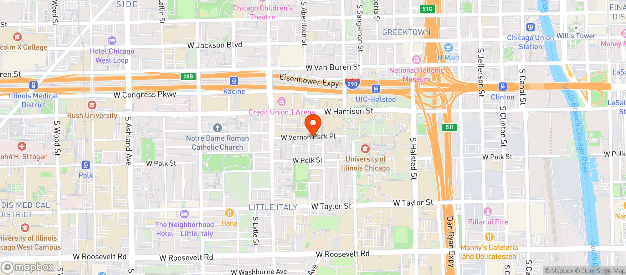 Map showing Tufanos Vernon Park Tap